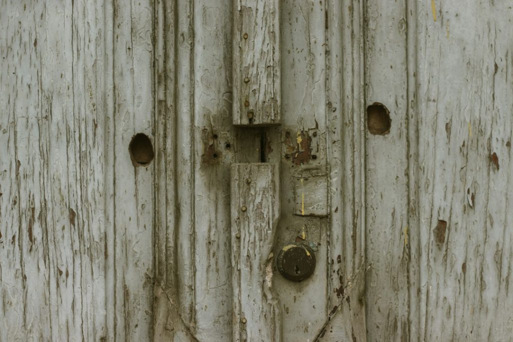 a close up of a wooden door with a latch