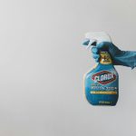 blue and white clorox plastic bottle